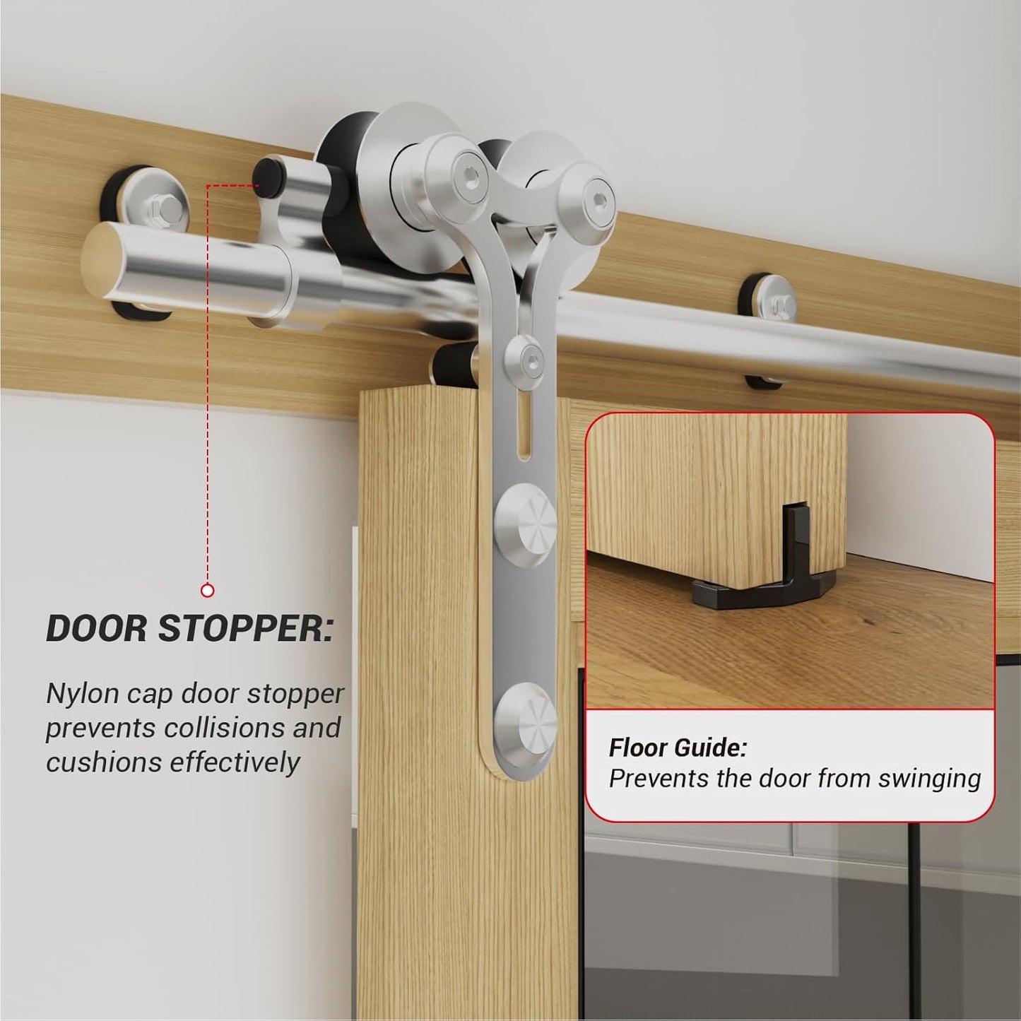 7FT Sliding Barn Door Hardware Kit, Stainless Steel Track for Single Door, Smoothly and Quietly, Fit 42" Door Panel(Y Shape Hanger)