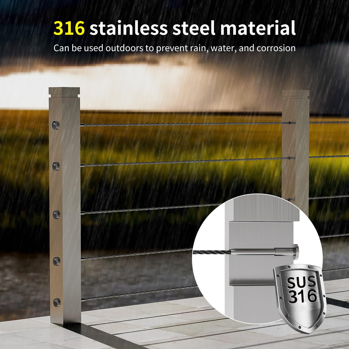 40 Pack 1/8" Stainless Steel Invisible Receiver and Swage Stud End Cable Railing, Deck Stair Threaded End Fitting for Wood & Metal Post, T316 Marine Grade Stainless Steel