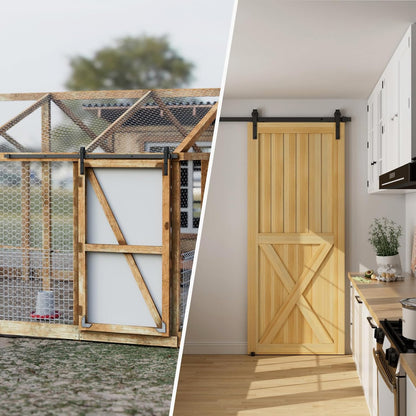 TSMST 200cm Schiebetürsystem Komplett-Set für Schiebetüren mit Bodenführung Schwarz Schienen-Kit Passend für eine einzelne Holztür, J-Form