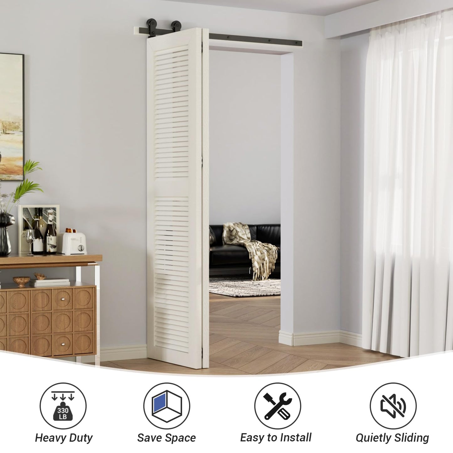 TSMST 76CM/2.5FT Bi-Folding Sliding Barn Door Hardware,Quietly Simple and Easy to Install for 2 Doors Hardware Kit, Applicable to Door Openings 45-55CM [T Style No Door ]