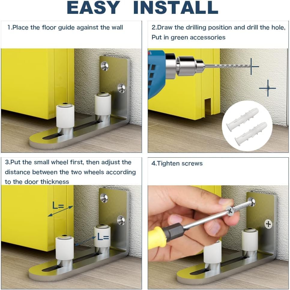TSMST Adjustable Floor Guide Sliding Barn Door Wall/Door Bottom Guide Stainless Steel Style（1PC)