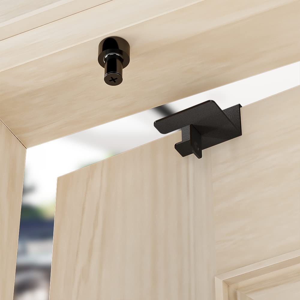 TSMST Child Proof Door Top Lock, Security Door Lock with Double Adjustable Roller, Prevent Scratch Door, Solid and Safety, Black, 2 PCS