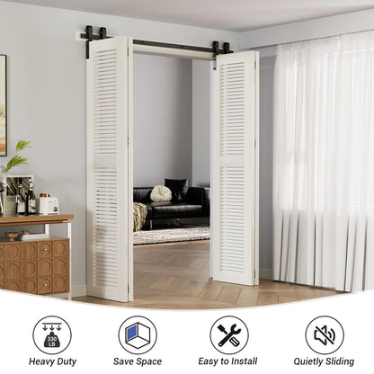 TSMST 150CM/5FT Bi-Folding Sliding Barn Door Hardware,Quietly Simple and Easy to Install for 4 Doors Hardware Kit, Applicable to Door Openings 120-130CM