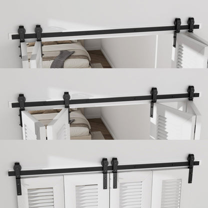 TSMST 150CM/5FT Bi-Folding Sliding Barn Door Hardware,Quietly Simple and Easy to Install for 4 Doors Hardware Kit, Applicable to Door Openings 120-130CM