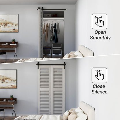 TSMST 91CM/3FT Bi-Folding Sliding Barn Door Hardware,Quietly Simple and Easy to Install for 2 Doors Hardware Kit, Applicable to Door Openings 60-70CM