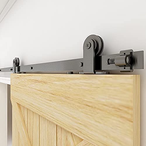 TSMST 5.5FT/173CM Sliding Door Track Kit, Internal Barn Sliding Wood Doors Rail T Mount Hangers Black for Single Door