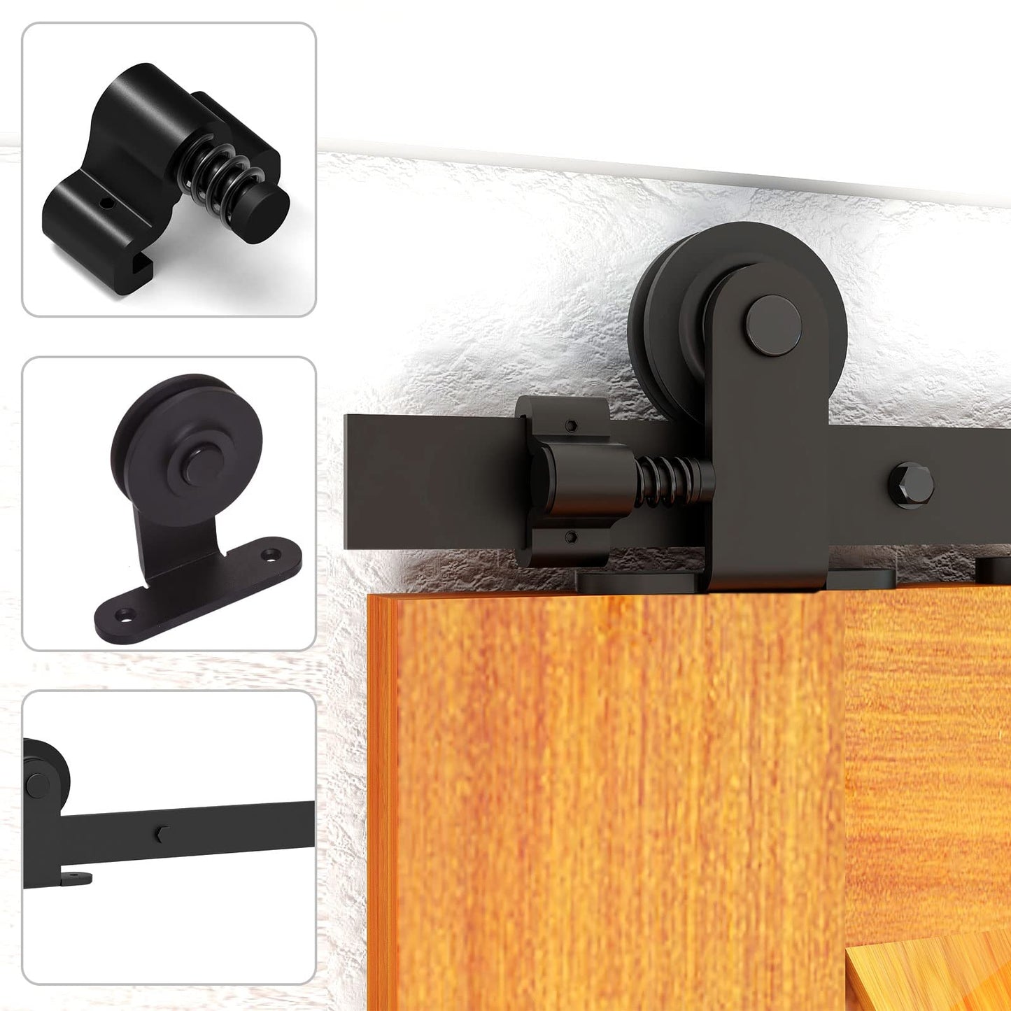 TSMST 6FT/183CM Sliding Door Track Kit, Internal Barn Sliding Wood Doors Rail T Mount Hangers Black for Single Door