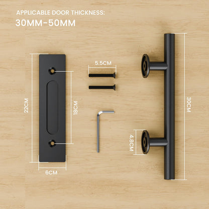 TSMST 30CM Sliding Door Handle Double Sided Barn Door Handle Embedded Invisible Alloy Steel Frosted Black 2PC