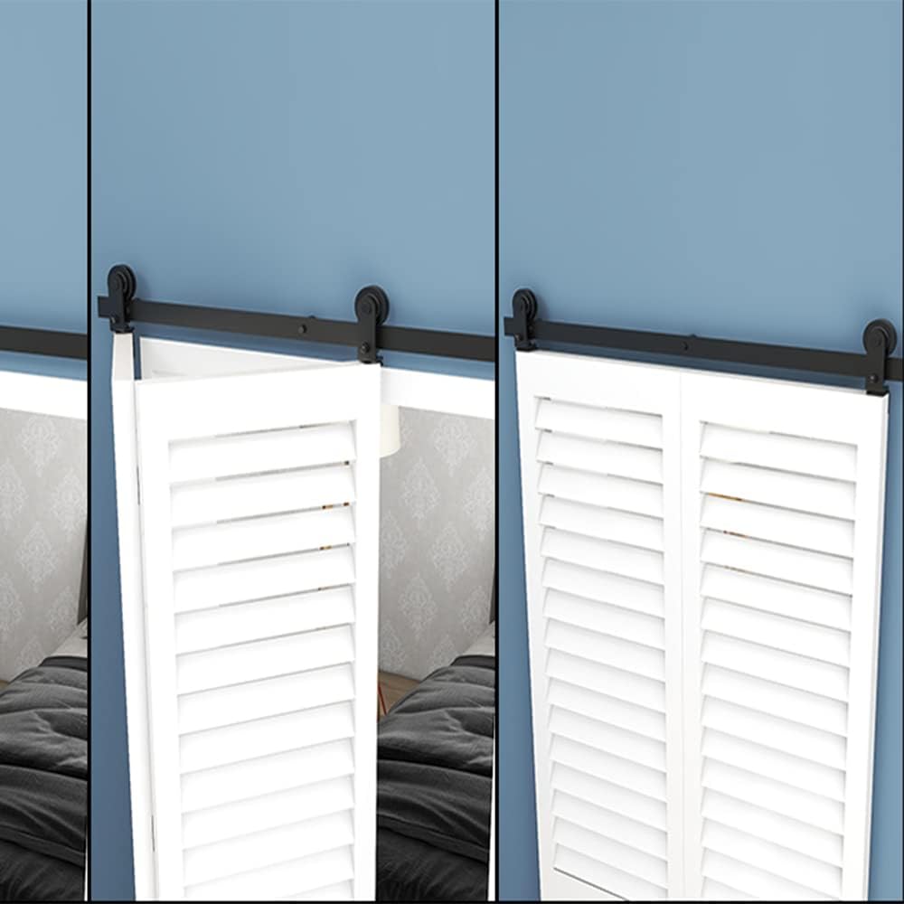 TSMST 76.3cm/2.5ft Bi-Falte Schiebetürsystem Komplett-Set,Platzsparende Scheunentür Spur Set für 2 Türen,Glatt und Ruhig T-Form(keine Tür)