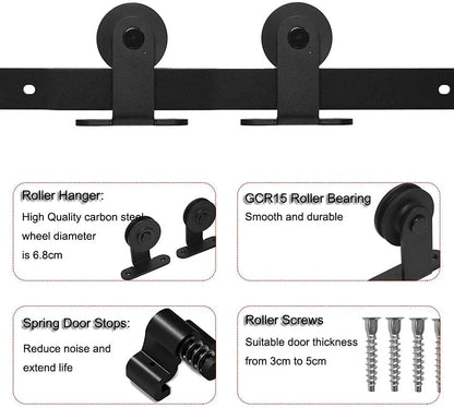 TSMST 5.5FT/173CM Sliding Door Track Kit, Internal Barn Sliding Wood Doors Rail T Mount Hangers Black for Single Door