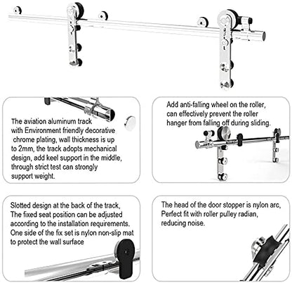 5FT/152cm Interior Stainless Steel Sliding Barn Single Door Hardware Track Roller Flat Hanger Rail Kit For Wood Door