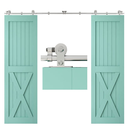 TSMST 6FT Sliding Barn Door Hardware Kit, Top Mount Stainless Steel Heavy Duty Sturdy Barn Door Track for Double Wood Door, Slide Smoothly Quietly (T Style)