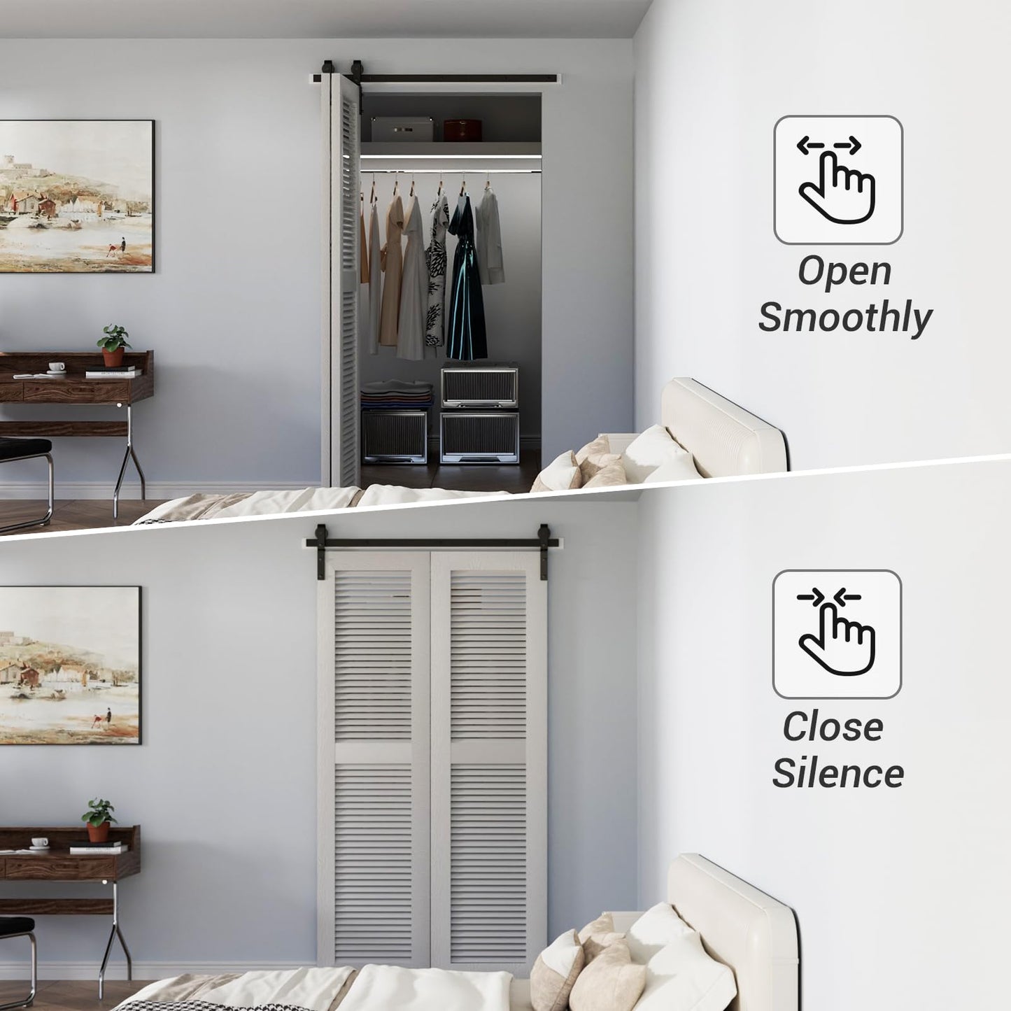 TSMST 150CM/5FT Bi-Folding Sliding Barn Door Hardware Kit, Heavy Duty Sturdy Barn Door Track Set, Smoothly and Quietly, Fits 2 Doors (No Door)