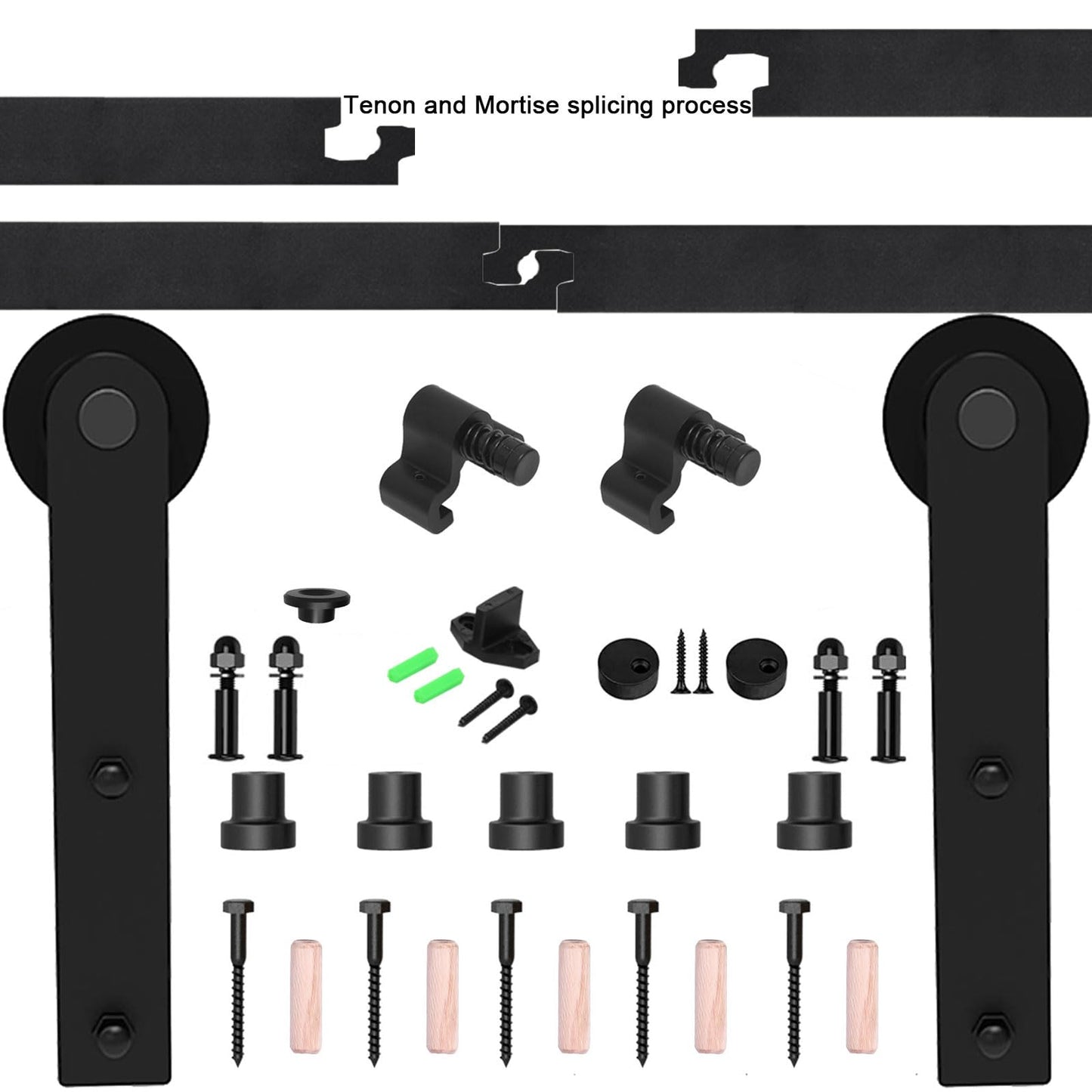 CCJH 12FT Heavy Duty Sliding Barn Wood Door Hardware Track Kit - Smoothly and Stable - Easy Installation - 12 Foot Rail Double Door Kit (I Shaped Hangers)