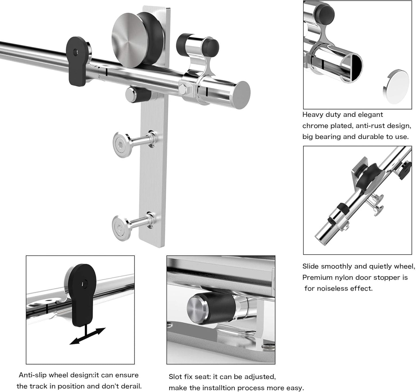 TSMST 5FT Stainless Sliding Barn Door Hardware Kit for Single Wooden Door,Smoothly and Quietly,Fit 30" Door Panel(J Shape Hanger)