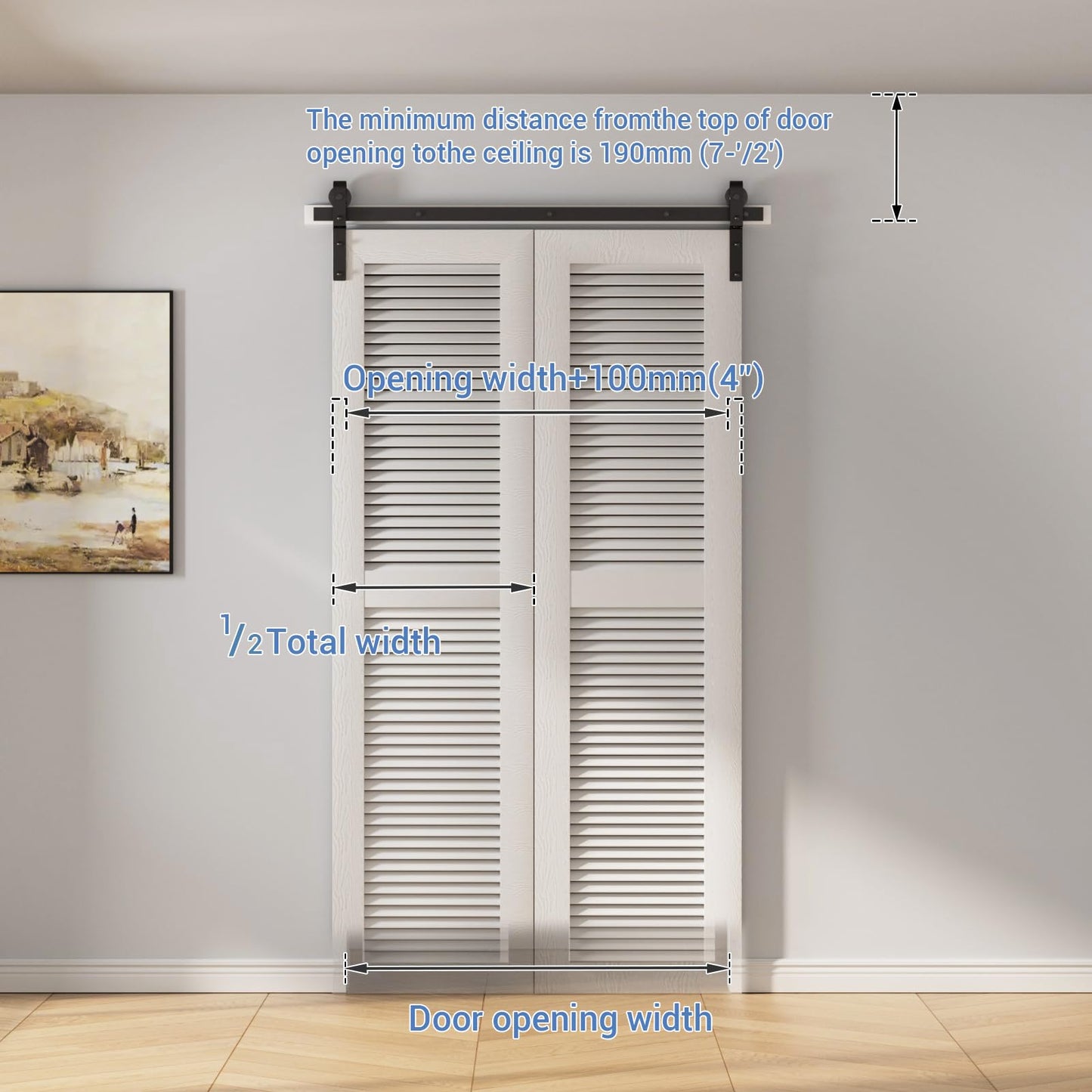 TSMST 120CM/4FT Bi-Folding Sliding Barn Door Hardware Kit, Heavy Duty Sturdy Barn Door Track Set, Smoothly and Quietly, Fits 2 Doors (No Door)