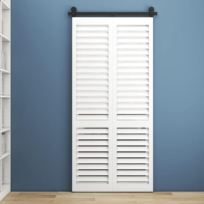 TSMST 92cm/3ft Bi-Falte Schiebetürsystem Komplett-Set, Platzsparende Scheunentür Spur Set für 2 Türen,Glatt und Ruhig,T-Form(keine Tür)