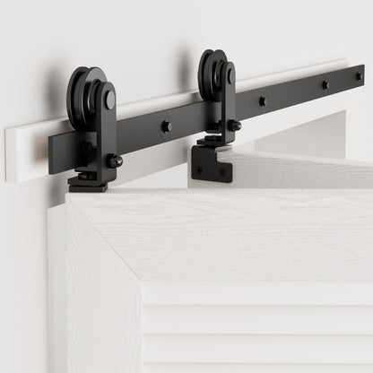 TSMST 150CM/5FT Bi-Folding Sliding Barn Door Hardware Kit, Heavy Duty Sturdy Barn Door Track Set, Smoothly and Quietly, for 2 Doors [Hardware Kit Only, No Door ]
