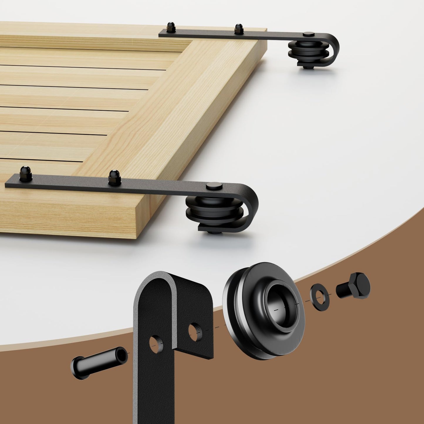 TSMST 244CM/8FT Sliding Door Track Barn Door Hardware Kit Closet Rail Roller Accessory Adjustable Floor Guide