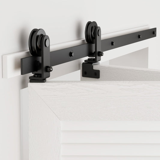 TSMST 76CM/2.5FT Bi-Folding Sliding Barn Door Hardware,Quietly Simple and Easy to Install for 2 Doors Hardware Kit, Applicable to Door Openings 45-55CM [T Style No Door ]