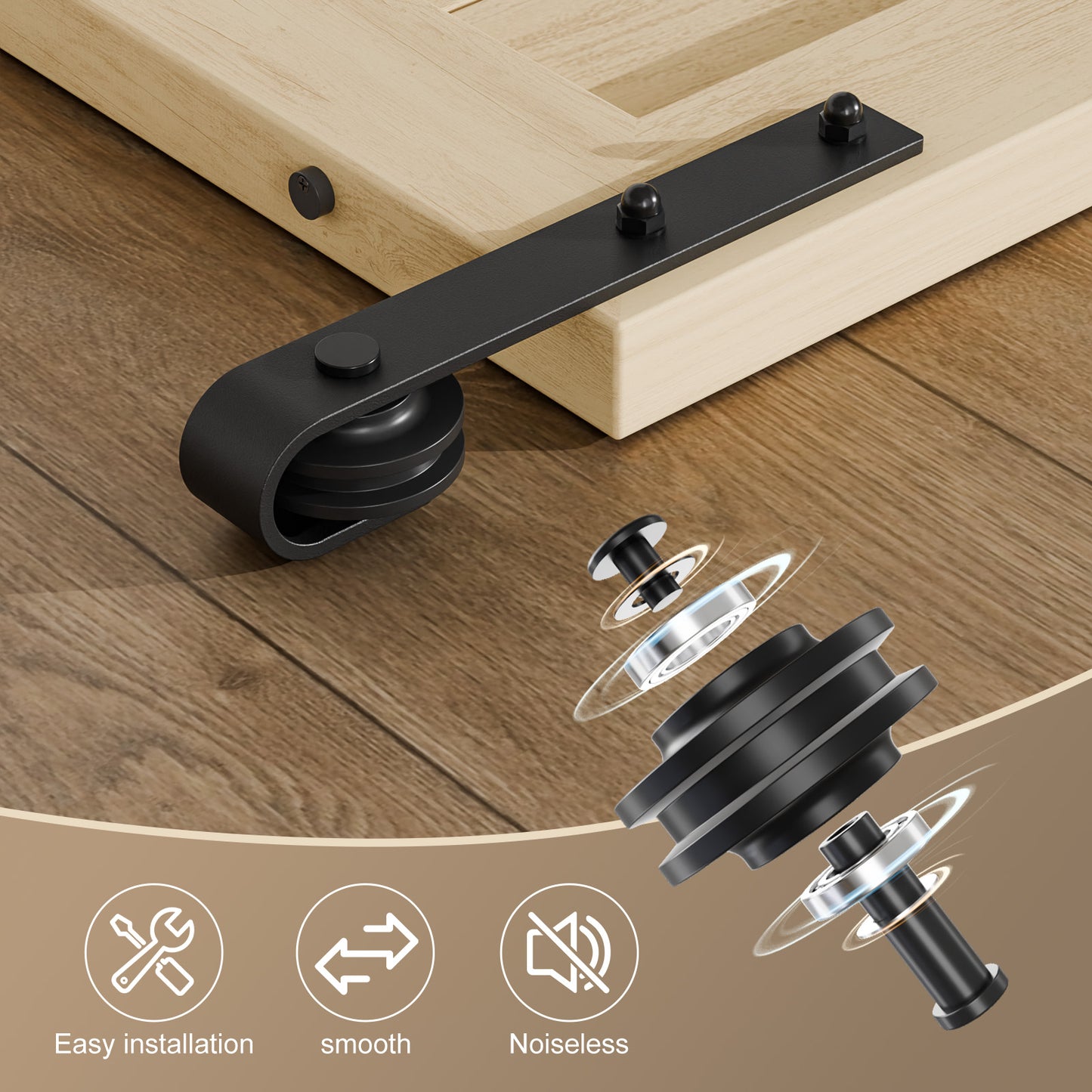 TSMST 296CM Schiebetürbeschlag Set, Schwarzes Schienenset passend für eine einzelne Holztür, J-Form