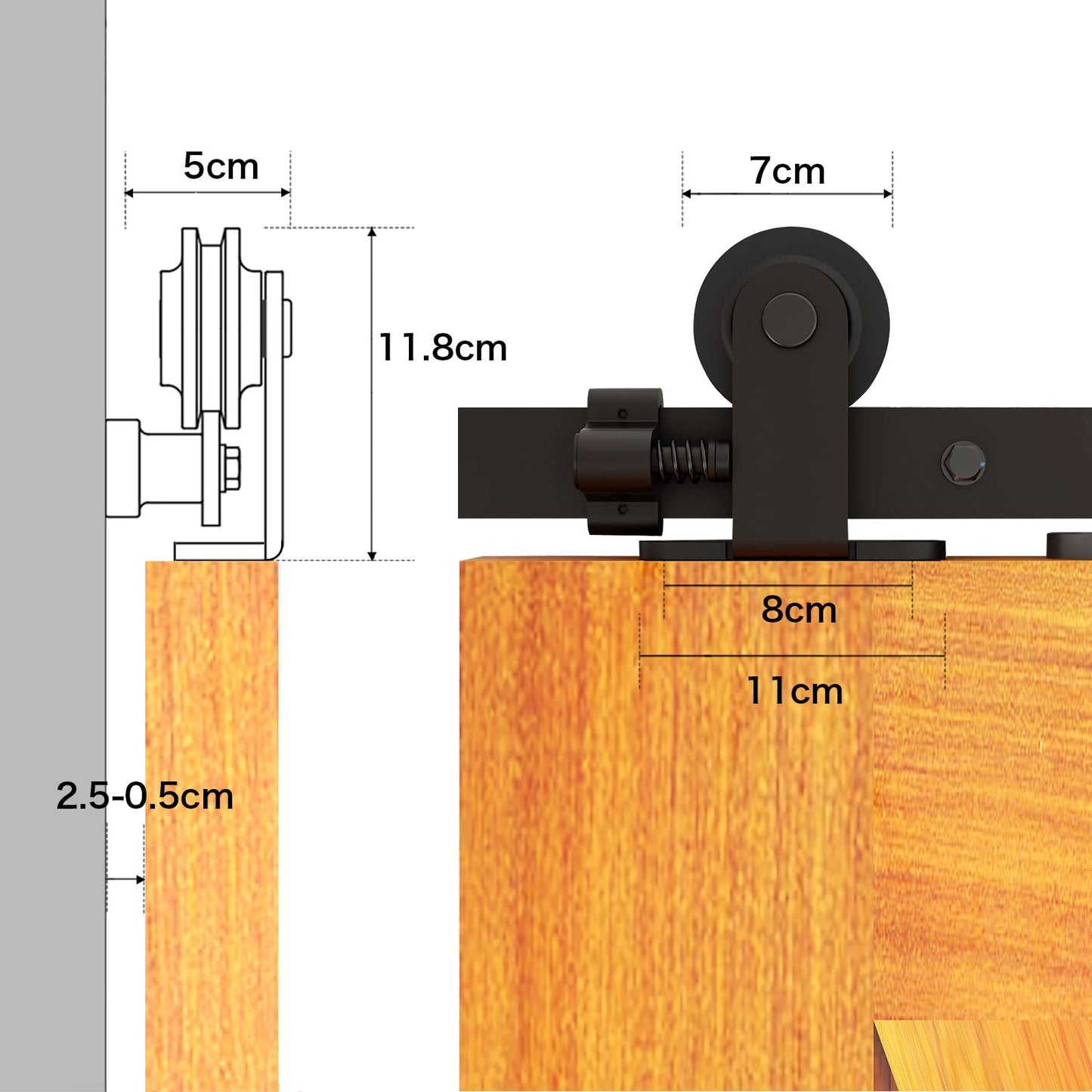 TSMST 6FT/183CM Sliding Door Track Kit, Internal Barn Sliding Wood Doors Rail T Mount Hangers Black for Single Door