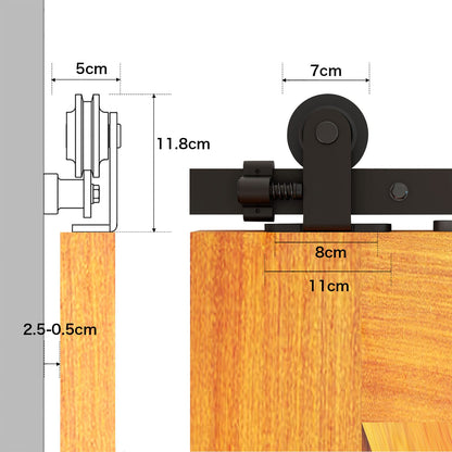 TSMST 6FT/183CM Sliding Door Track Kit, Internal Barn Sliding Wood Doors Rail T Mount Hangers Black for Single Door