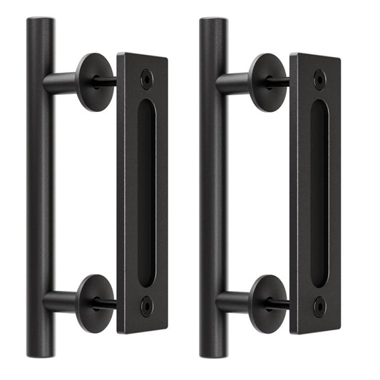 TSMST 30CM Sliding Door Handle Double Sided Barn Door Handle Embedded Invisible Alloy Steel Frosted Black 2PC
