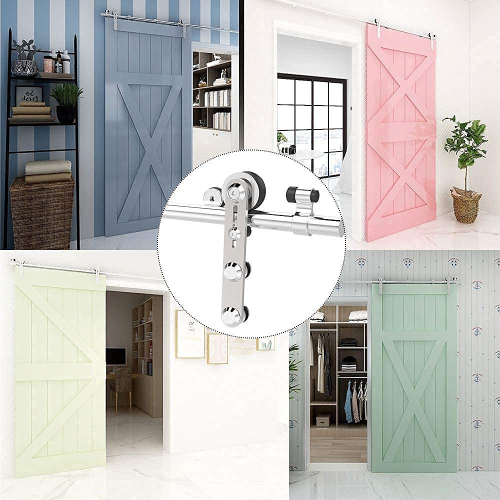 6FT/183cm Interior Stainless Steel Sliding Barn Single Door Hardware Track Roller Flat Hanger Rail Kit For Wood Door