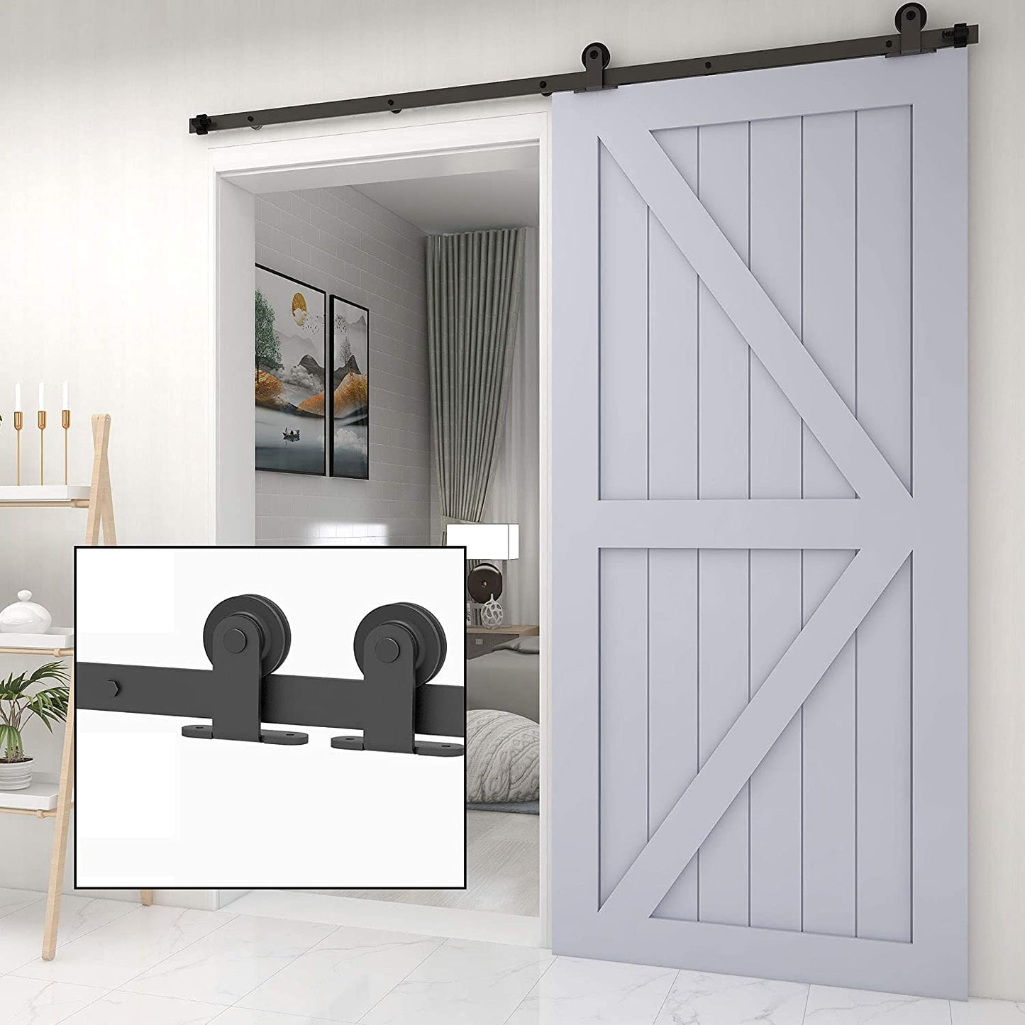 TSMST 5FT/152CM Sliding Door Track Kit, Internal Barn Sliding Wood Doors Rail T Mount Hangers Black for Single Door