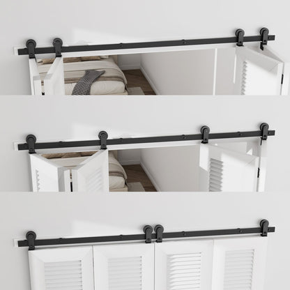 TSMST 150CM/5FT Bi-Folding Sliding Barn Door Hardware,Quietly Simple and Easy to Install for 4 Doors Hardware Kit, Applicable to Door Openings 120-130CM [T Style No Door ]