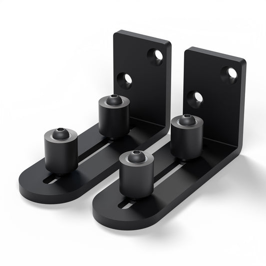 TSMST 2 Pack Sliding Barn Door Bottom Floor Guide,Adjustable Wall Mount Roller Guides,Flush Flat Bottom Design,Roller Ball Smooth,Stable and Smooth,Black
