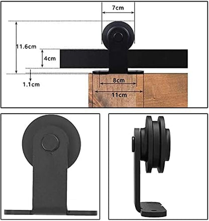 TSMST 6.6FT/203CM Sliding Door Track Kit, Internal Barn Sliding Wood Doors Rail T Mount Hangers Black for Single Door