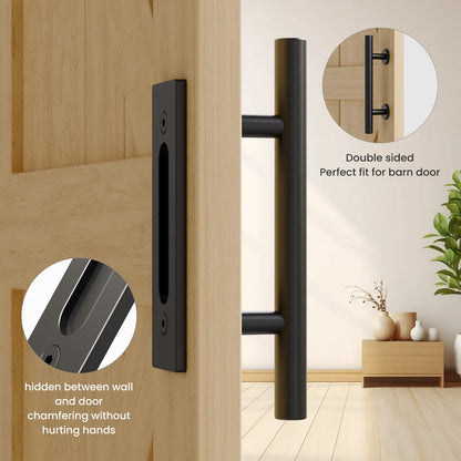 TSMST 24CM Sliding Door Handle Double Sided Barn Door Handle Embedded Invisible Alloy Steel Frosted Black