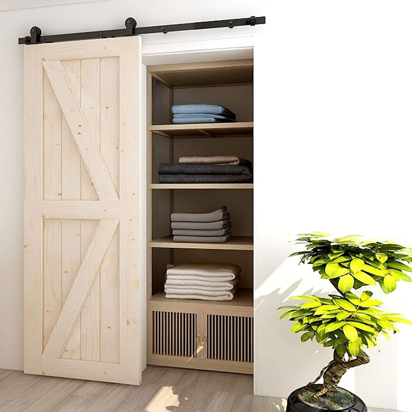 TSMST 5FT/152CM Sliding Door Track Kit, Internal Barn Sliding Wood Doors Rail T Mount Hangers Black for Single Door