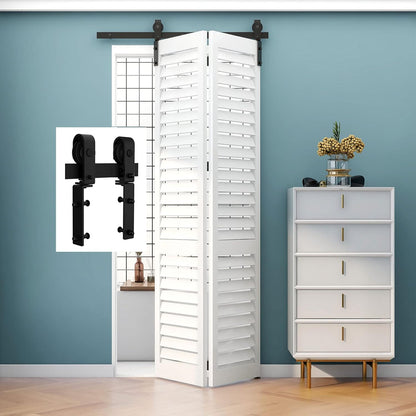 TSMST 100cm/3.3ft Klapptür Schiebetürsystem Komplett-Set, Platzsparende Scheunentür Spur Set für 2 Türen, Glatt und Ruhig (keine Tür)