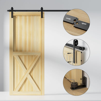 TSMST 6FT/72 Sliding Barn Door Hardware Kit with Barn Door Floor Guide fit 30" Single Wooden Door,Smoothly and Quietly Easy to Install- Black