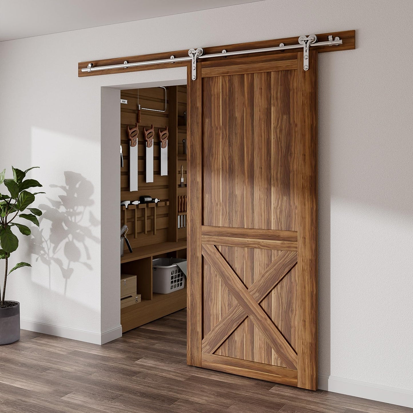 TSMST 244CM/8FT Sliding Barn Door Hardware Kit Track Roller Closet Accessory for Single Door Stainless Steel Kit