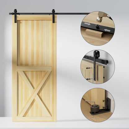 TSMST 244CM/8FT Sliding Door Track Barn Door Hardware Kit Closet Rail Roller Accessory Adjustable Floor Guide