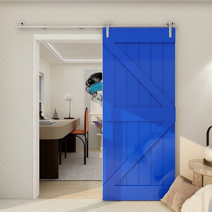 6FT/183cm Interior Stainless Steel Sliding Barn Single Door Hardware Track Roller Flat Hanger Rail Kit For Wood Door