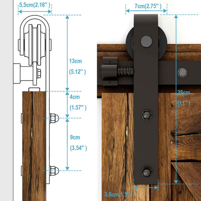 335cm-11FT Schiebetürbeschlag Set Schiebetürsystem Laufschiene Innentüren Trennwände Flaschenzug aus Karbonstahl, für Doppeltür