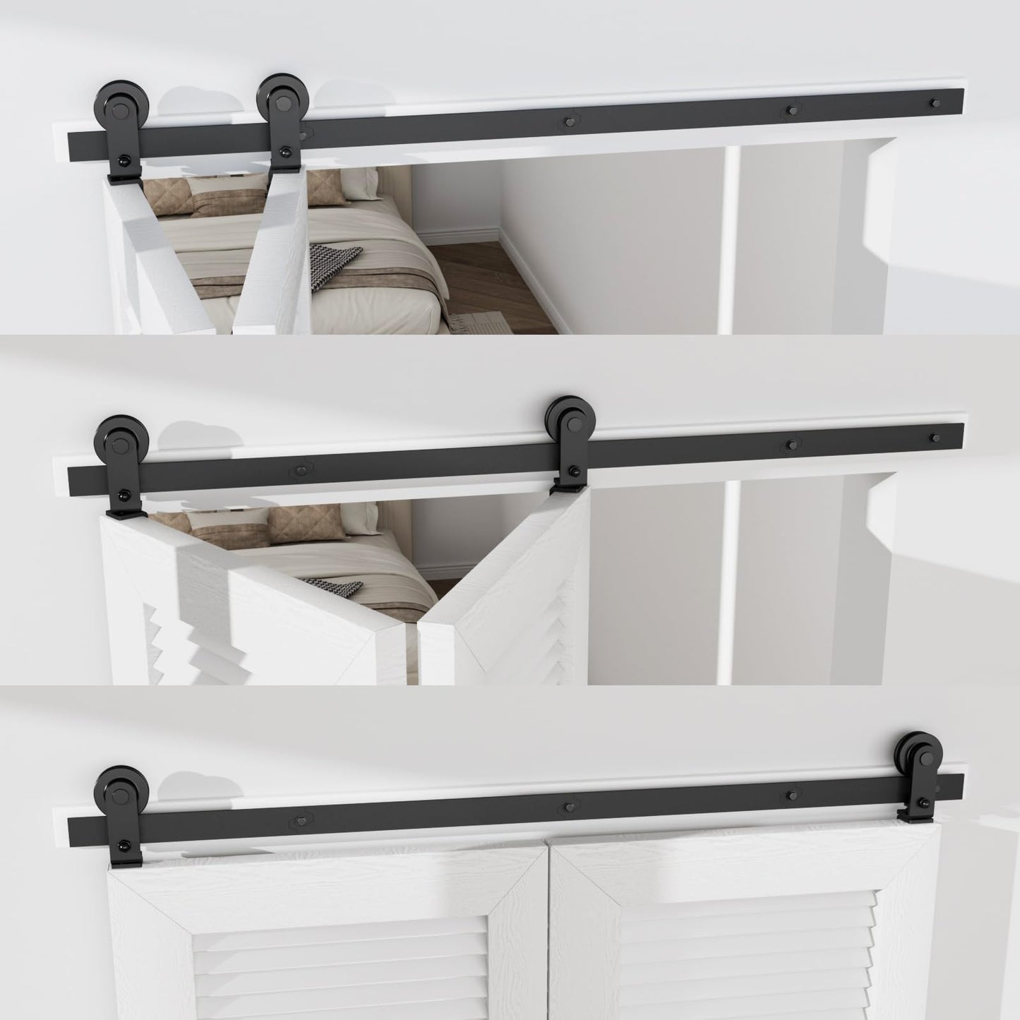 TSMST 150CM/5FT Bi-Folding Sliding Barn Door Hardware Kit, Heavy Duty Sturdy Barn Door Track Set, Smoothly and Quietly, for 2 Doors [Hardware Kit Only, No Door ]