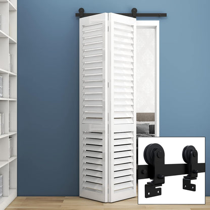 TSMST 92cm/3ft Bi-Falte Schiebetürsystem Komplett-Set, Platzsparende Scheunentür Spur Set für 2 Türen,Glatt und Ruhig,T-Form(keine Tür)