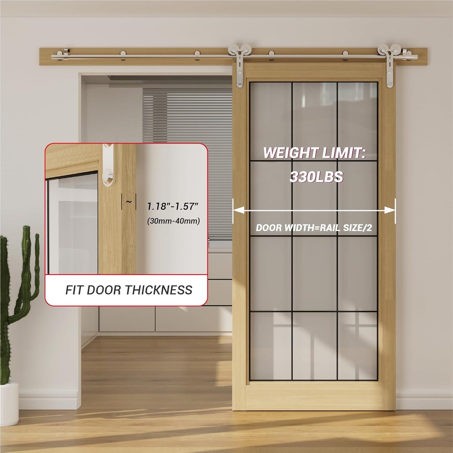 6FT Sliding Barn Door Hardware Kit, Stainless Steel Track for Single Door, Smoothly and Quietly, Fit 36" Door Panel(Y Shape Hanger)