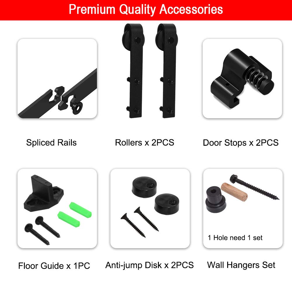 213cm/7FT Schiebetürbeschlag Set Schiebetürsystem Zubehörteil für Schiebetüren Innentüren, Schwarz/Sliding Barn Door Hardware Kit