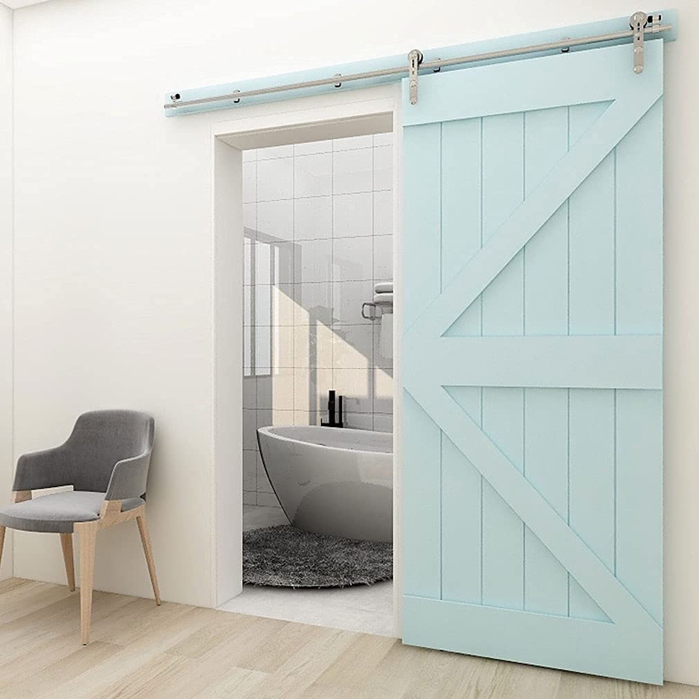 5FT/152cm Interior Stainless Steel Sliding Barn Single Door Hardware Track Roller Flat Hanger Rail Kit For Wood Door