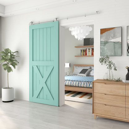 TSMST 5FT Sliding Barn Door Hardware Kit, Top Mount Stainless Steel Heavy Duty Sturdy Barn Door Track for Single Wood Door, Slide Smoothly Quietly (T Style)