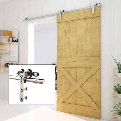TSMST 152CM/5FT Edelstahl Laufschiene Schiebetürbeschlag für Einzelne Holztüren, Reibungslos und Leise (Y-Form-Aufhänger)