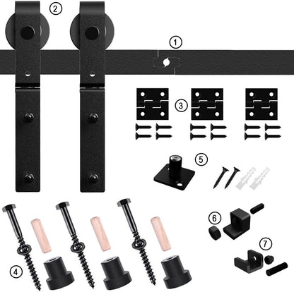 TSMST 92cm/3ft Bi-Falte Schiebetürsystem Komplett-Set, Platzsparende Scheunentür Spur Set für 2 Türen,Grundlegender Stil, Glatt und Ruhig (keine Tür)
