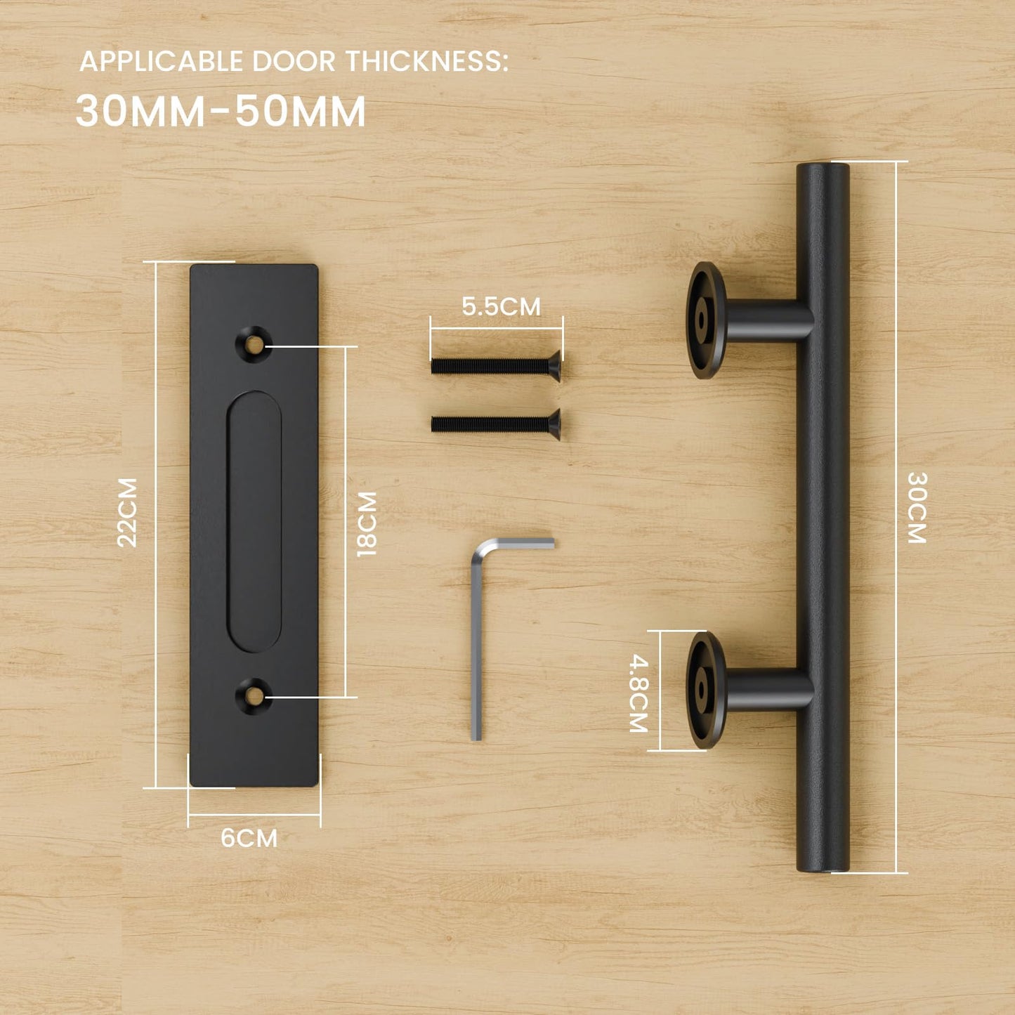 TSMST 24CM Sliding Door Handle Double Sided Barn Door Handle Embedded Invisible Alloy Steel Frosted Black